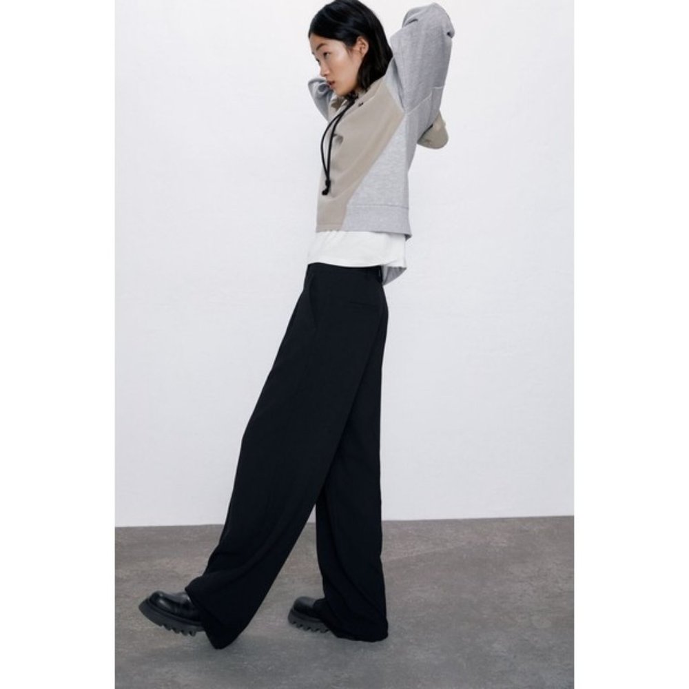 ZARA Women's Size Small Grey Contrast Hoodie Pullover Sweatshirt Cropped Boxy S - Picture 9 of 10